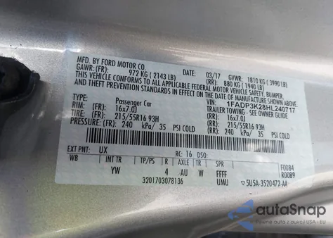 2017 Ford Focus Se from USA, damaged, VIN 1FADP3K28HL240717